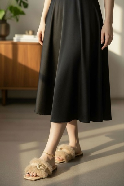 Modafırsat Γυναικείες παντόφλες καθημερινής χρήσης Λούτρινες παντόφλες με χνούδι Παντόφλες νυφικού σπιτιού