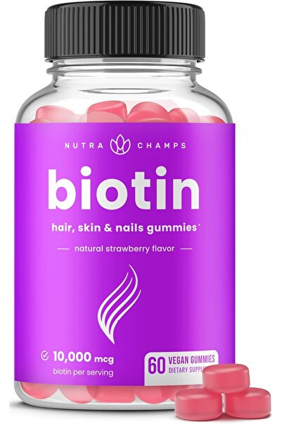 NutraChamps علكات البيوتين ١٠٠٠٠ ميكروغرام - مكمل غذائي نباتي بالبكتين للشعر ...