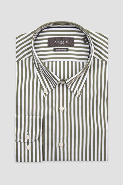 Abbate Ανδρικό ριγέ πουκάμισο Carlo Twill Cotton εφαρμοστό Khaki με κουμπιά