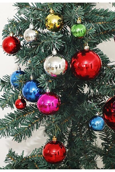 BiTon Toptan 12-парчеви цветни коледни украси за елха – 3 см лъскави украси с...