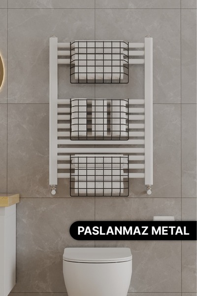 Bino 3 ADET Banyo Düzenleyici Organizer Şampuanlık Havlupan Askısı Havluluk Siyah Banyo Rafı Mutfak Rafı