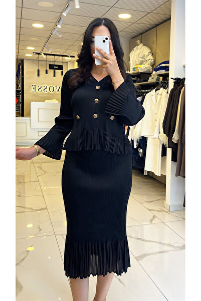 Vosse Ekol Siyah Aksesuar Detaylı Etekli Takım