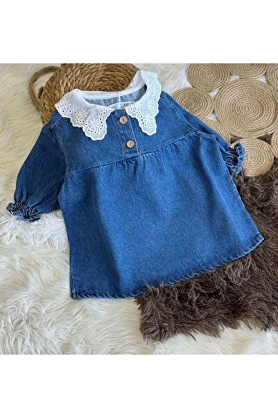 ZÜKA KİDS Kız çocuk beyaz yakalı kot elbise