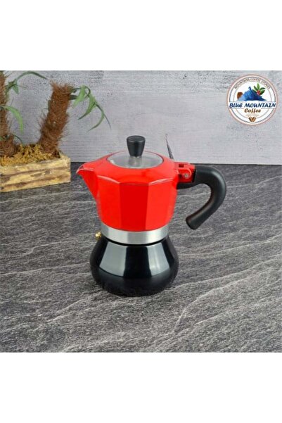 Blue mountain مجموعة من 3 أكواب قهوة موكا - أحمر وأسود (قهوة بلو ماونتن)