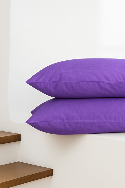 Bonny Home Vevra Striped Purple Solid Color 2-Piece Pillowcase Cotton Fabric Zippered