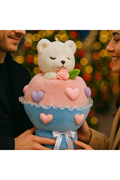 TOHA 40 cm Peluş Ayı Buketi | Kalpli Sevimli Hediye Ayıcık | Yumuşak Peluş Oy...