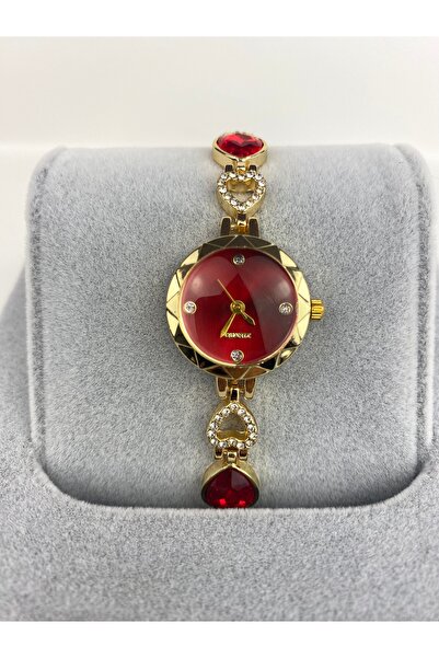 Mazzy Gold Inside Red Heart Cord Women's Wristwatch