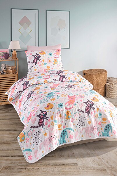 Eponj Home Yatak Örtüsü Seti Tek Kişilik Pamuklu 2 Parça – Mırmır Desen – Pembe / Yumuşak Dokulu