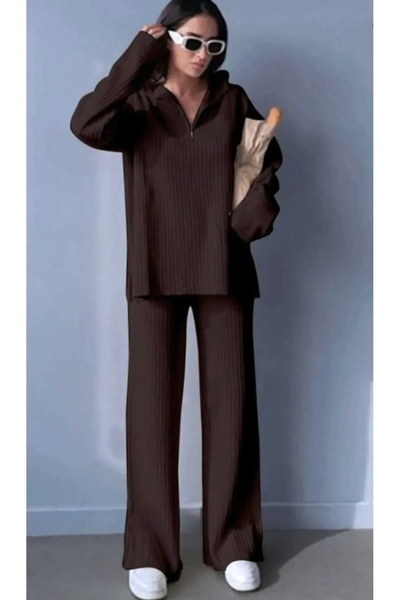 H&E LUXURY DESIGN Γυναικείο άνετο κοστούμι πλεκτό με φερμουάρ στο κάτω μέρος και στο επάνω μέρος, παντελόνι και τοπ. Όχι ακόμα καταγραφέται στο σχόλια.