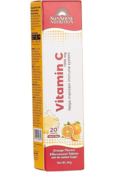 Sunshine Nutrition Vitamin C 1000 Mg Orange Flavour Effervescent 20 Tablets