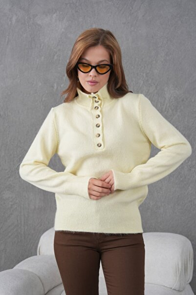 Miss Allos Women's High Neck and Buttoned Front Knit Sweater