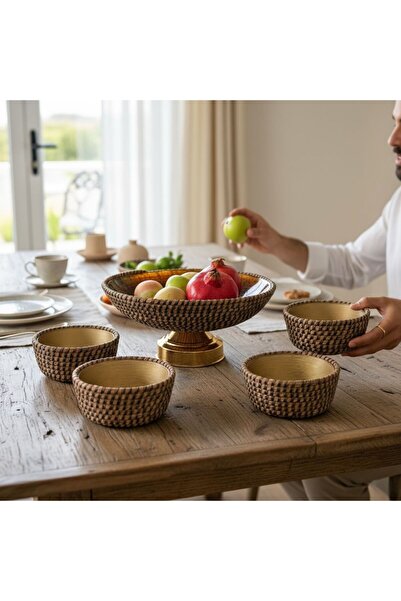 Home Inn Home Textile 5 Parça Sunum Seti – Doğal Dokulu El İşçiliği Görünümlü...
