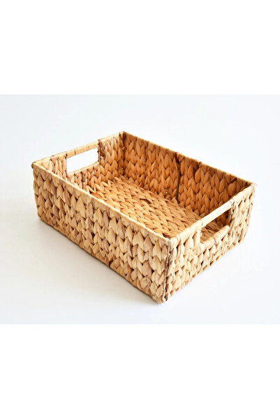 DOKUEV Hasır Dikdörtgen Örgülü Sepet 40x27x14 Cm