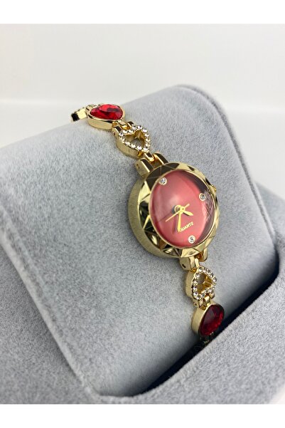 Mazzy Gold Inside Red Heart Cord Women's Wristwatch