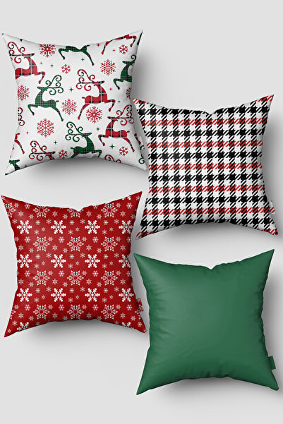 EsnafAli مجموعة أغطية وسائد مكونة من 4 قطع بتصميم عيد الميلاد باللونين الأخضر...