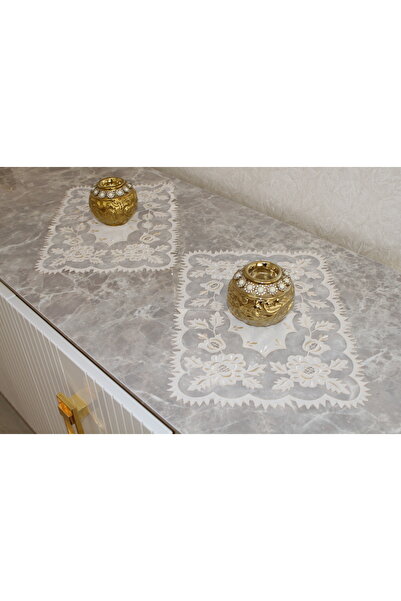 HUZUR ÇEYİZ Kilis İşi Rose Pattern 3-Piece Coffee Table Set
