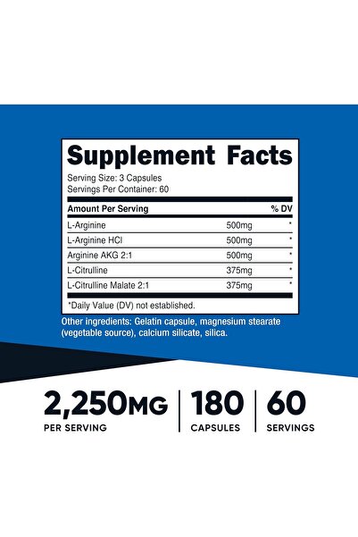 Nutricost Nitric Oxide Booster 2250mg, 180 Capsules - 750mg Per Capsule, 60 Servings