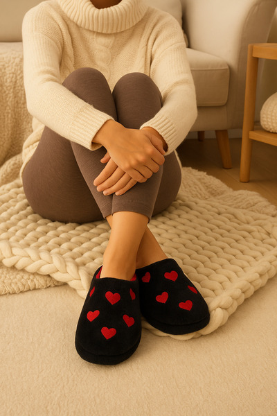 ALB TERLİK AYAKKABI SAN. TİC. LTD. ŞTİ. Women's Heart Plush House Slippers – ...