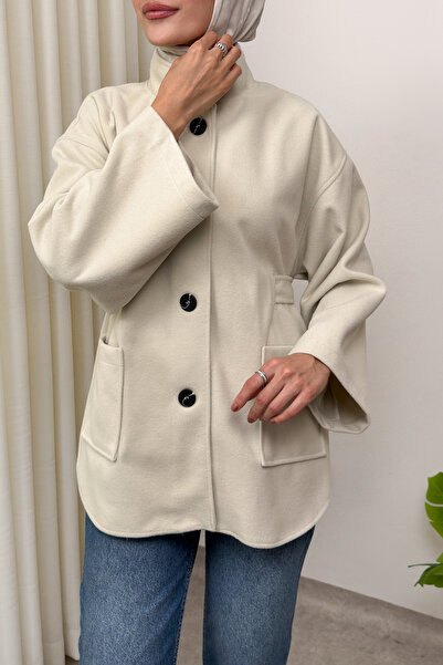 Salih Çelebi Jachetă Hakim Yaka Kaşe 0035 - ECRU