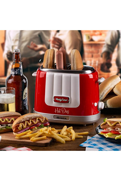 ARIETE PARTY TIME 0206/00 hot dog maker, 650W, 4 compartments, 5 levels, Stop function, Red