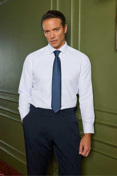 RUFELLI Cămașă albă pentru bărbați, model armadura, cu guler clasic slim fit