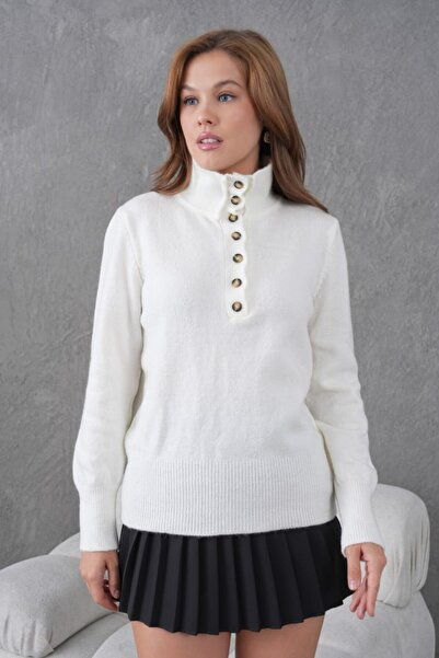Miss Allos Women's High Neck and Buttoned Front Knit Sweater
