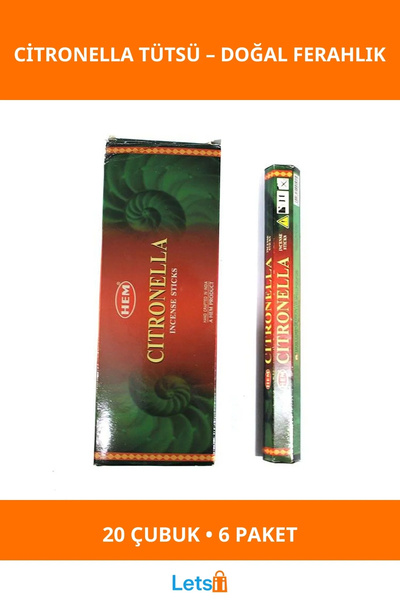 Letsii Citronella Aromalı Doğal Çubuk Tütsü 6 Paket 120 Adet