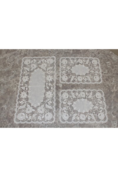 HUZUR ÇEYİZ Kilis İşi Rose Pattern 3-Piece Coffee Table Set