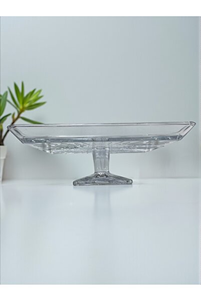 Paşabahçe Footed Glass Presentation Serving Plate Square Stylish Cake Pastry Presentation Dish 24X24