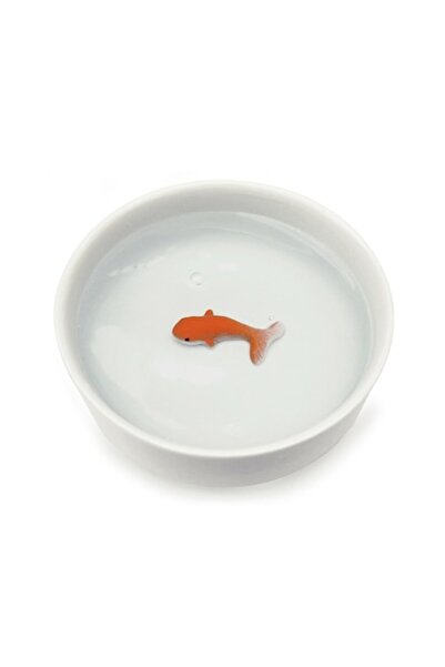 Suck UK White ceramic pet bowl with hand-painted 3D fish, 124 x 43 mm