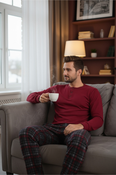 Bravie Luxury Thermal Men's Pajama Set 9741 Red