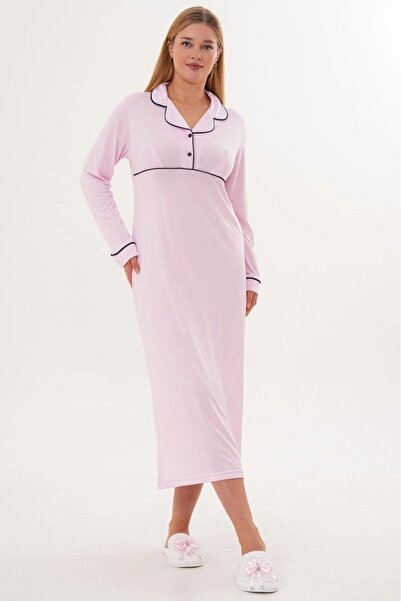 Lohusa Homewear Kadın Pembe Özel Tasarım Tam Boy Uzun Kollu Lohusa Hamile Gec...