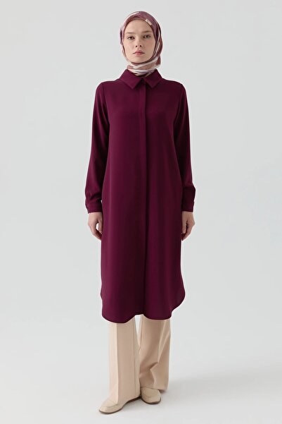 Tuğba Gizli Patlı Basıc Tunik - Mürdüm