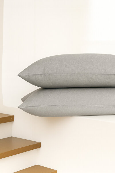 Bonny Home Vevra Striped Gray Solid Color 2-Piece Pillowcase Cotton Fabric Zippered