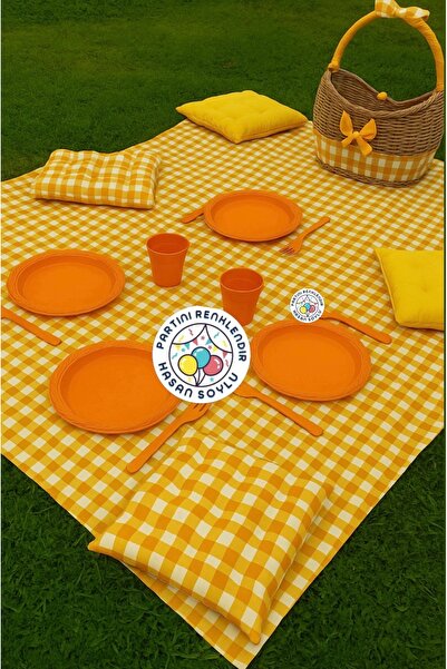 Partini Renklendir Turuncu Renk Şık Plastik Lüks Tabak, Çatal, Bardak 25’Li S...