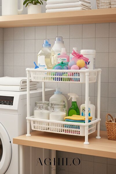 Aghilo Set de 2 rafturi subțiri pentru organizator de baie – Organizator de b...