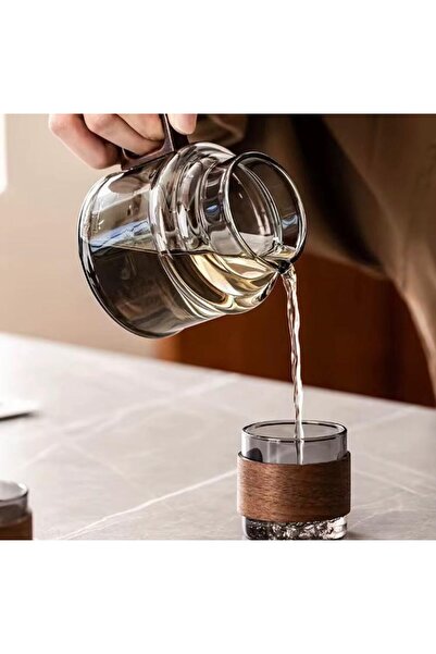 morponi Borosilicate Glass Acacia Handle Glass Strainer Herbal Tea Infuser 400 ml