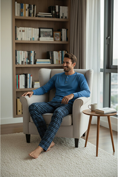 Bravie Розкішний термокомплект піжами для чоловіків 9744 Синій