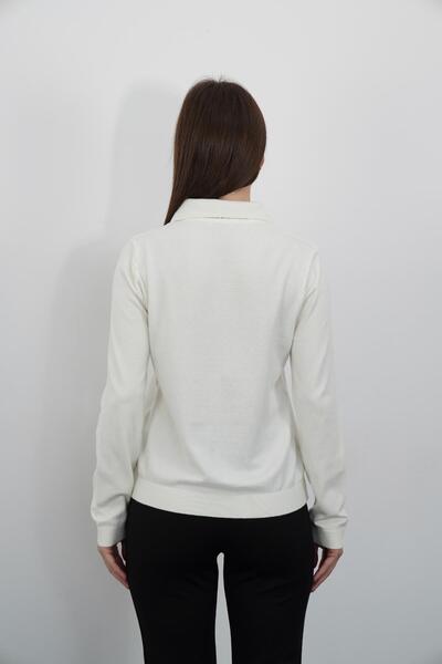 penyebizden Polo Neck Scarf Long Sleeve Knitwear-Ecru