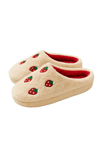 ALB TERLİK AYAKKABI SAN. TİC. LTD. ŞTİ. Women's Strawberry Patterned Plush House Slippers – Soft, Warm, Non-Slip Sole Winter Slippers