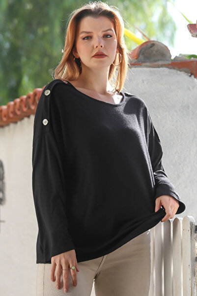 Chiccy Italian Black Pool Collar Long Sleeve Buttoned Casual O Oversized Knitwear Sweater 72 78