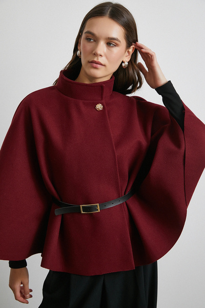 Never more Belted Cashmere Poncho Burgundy