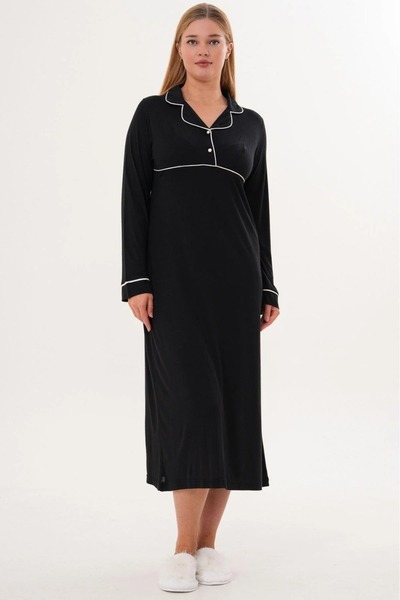 Lohusa Homewear Cămașă de noapte pentru gravide, neagră, cu mânecă lungă, cu ...