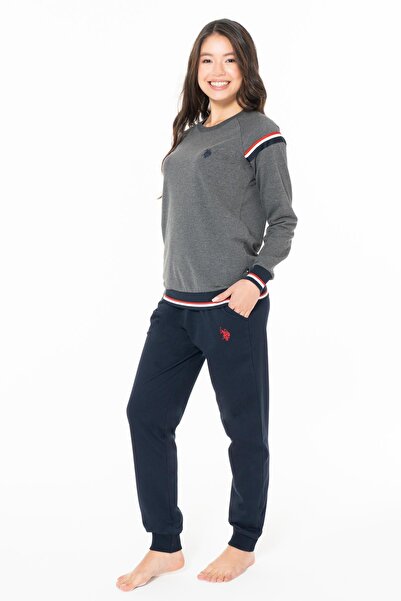 U.S. Polo Assn. Women's Cuff Sleeves and Cuffs on the Legs, Pocket Detail, 2-Thread Woven Winter Home Wear Top and Bottom Set