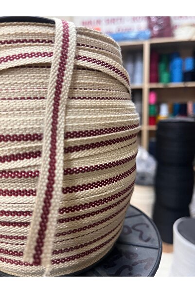 D R X KETEN RENK BORDO ÇİZGİLİ DARDOKUMA ŞERİT KURDELE 1CM GENİŞLİK 10METRE R...
