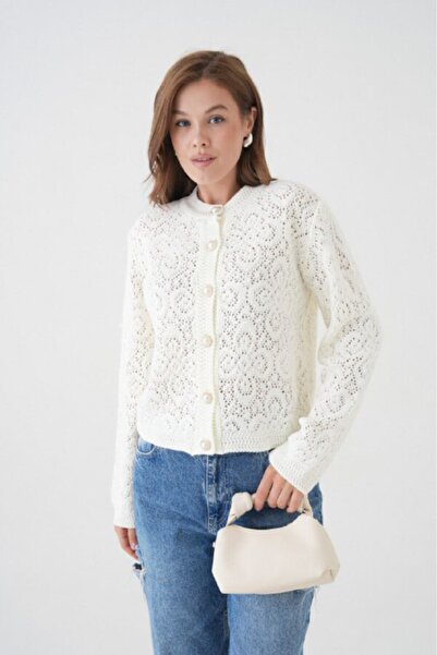 Miss Allos Women's Lace Detailed Buttoned Front Knitwear Cardigan