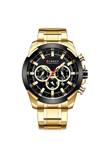 Curren Ceas bărbătesc cronograf analogic multifuncțional casual la modă auriu