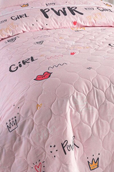 Eponj Home Yatak Örtüsü Seti Tek Kişilik Pamuklu 2 Parça – Power Desen – Pembe / Yumuşak Dokulu