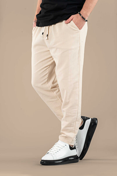 bombe Men's Jogger Linen Pants Elastic Waist Drawstring Cotton Casual Boyfriend Pants