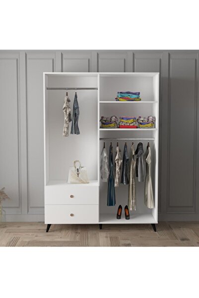Remaks Tire 4 Kapaklı 2 Çekmeceli Gardırop - Beyaz